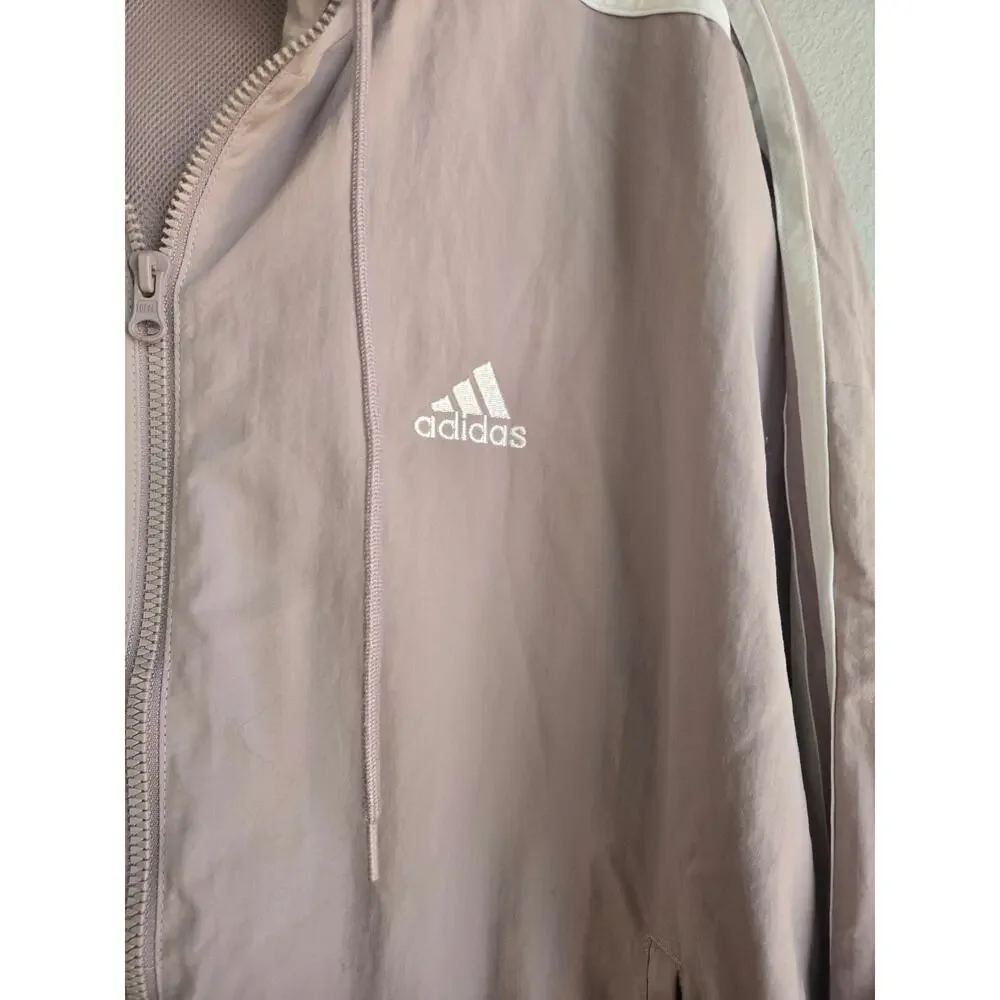 Adidas 3-Stripe Mauve Purple Hooded Windbreaker Jacket Women’s Medium‎